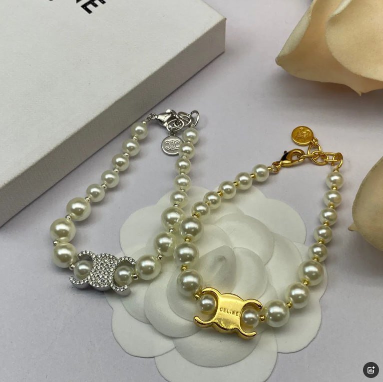 Celine Pearl Bracelet with Triomphe Motif [2 styles]