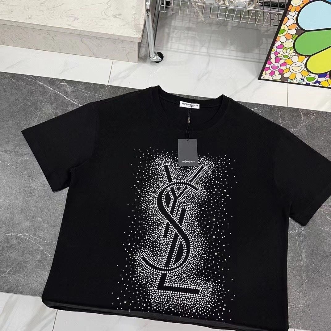 Saint Laurent Monogram Crystal-Embellished T-Shirt
