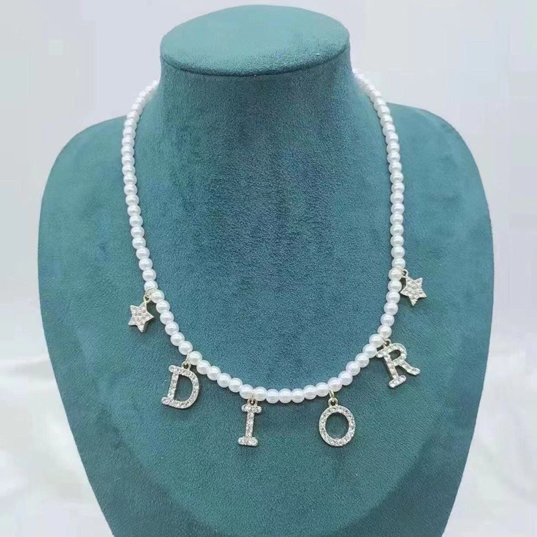 Dior Pearl Letter Charm Necklace
