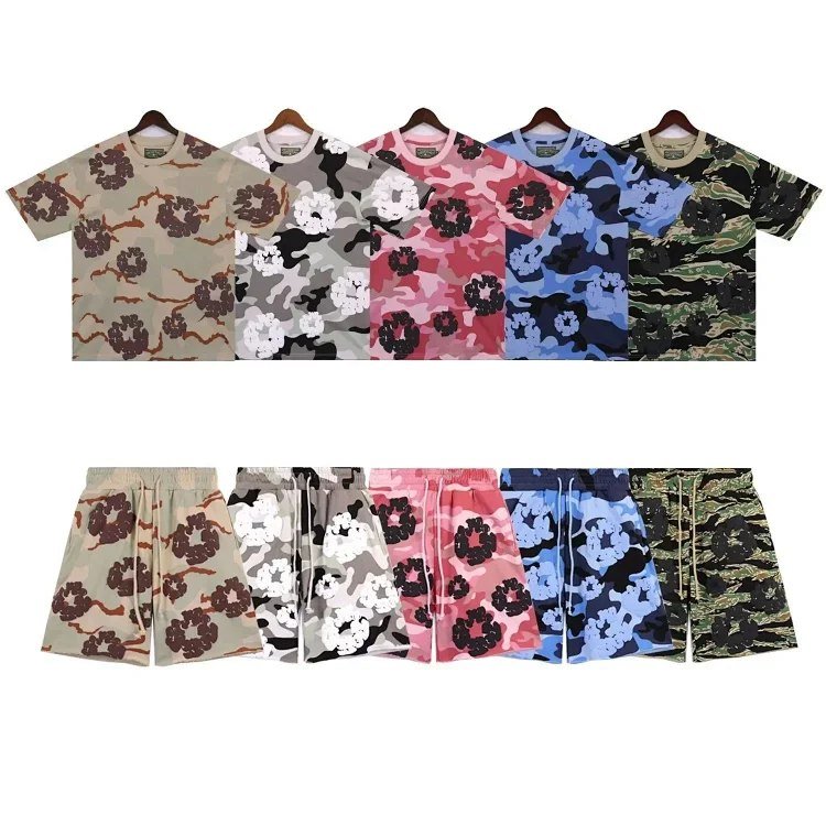  DENIM TEARS Kapok Camouflage Foam Print Loose Short-sleeved T-shirt Shorts Set [10 styles]