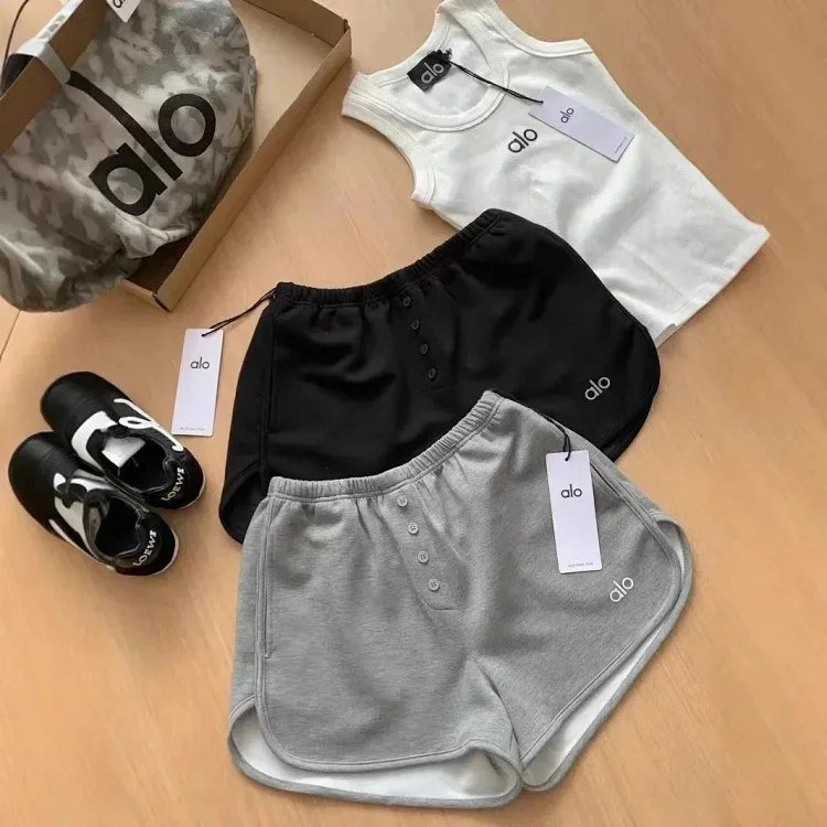 ALO Letter Elastic Waist Casual Sports Fitness Shorts [2 styles]