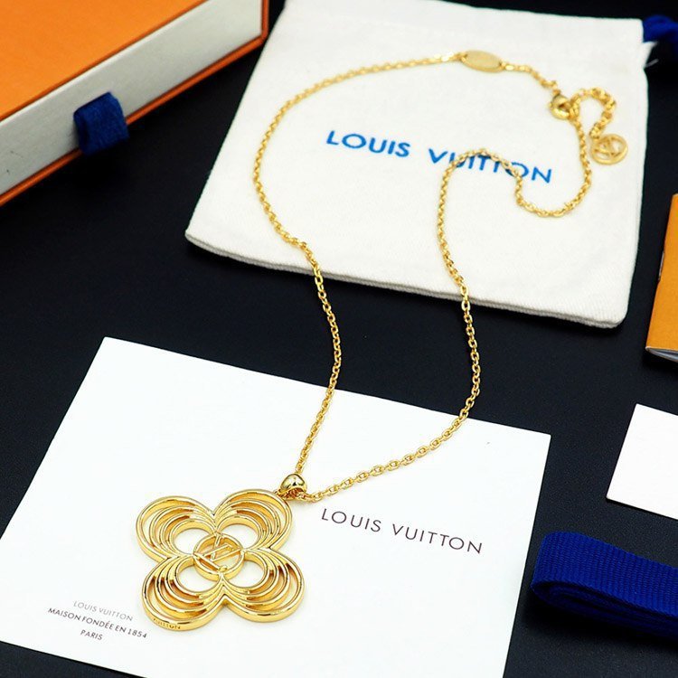Louis Vuitton LV Floral Round Flower Hollow Metal Wire Outline Necklace